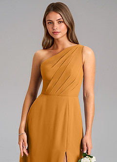 Azazie Phaedra Bridesmaid Dresses Butterscotch A-Line One Shoulder Chiffon Dress image8