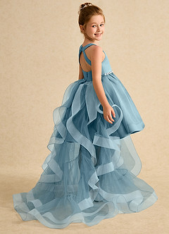 Azazie Julietta Flower Girl Dresses Moody Blue Ball-Gown Convertible Tulle Dress image6