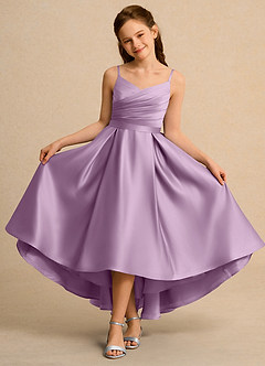 Azazie Sweets Junior Formal Abiti da Ragazza di Fiori Abito A-Line in Raso Opaco Plissettato Glicine image4