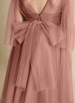 Azazie Dori Robe Demoiselle D'honneur Fillette Robe Trapèze en Tulle Rayé Rose De Cèdre image7