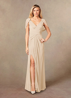 Azazie Luisa Mother of the Bride Dresses Champagne Mermaid V-Neck Pleated Mesh Dress image5