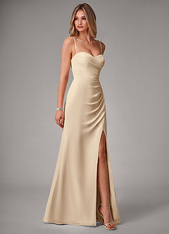 Azazie Haisley Bridesmaid Dresses Champagne Sheath Off the Shoulder Chiffon Convertible Dress image6