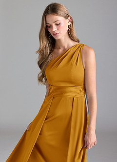 Azazie Dallas Jurken voor bruidsmeisjes Jurk van Stretch Satijn met A-Lijn One-Shoulder Boterbabbelaar image6