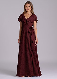 Azazie Lainey 신부 들러리 드레스 A라인 포켓이 있는 플로럴 번아웃 바닥 길이 드레스 image4