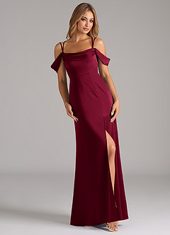 Azazie Callan Bridesmaid Dresses Burgundy A-Line Pleated Stretch Satin Convertible Dress image1