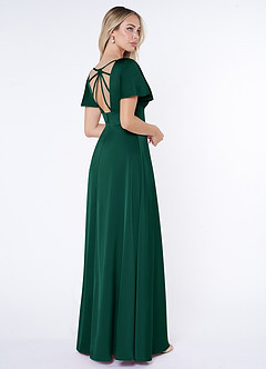 Azazie Lani Robes de demoiselle d'honneur Robe Trapèze en Satin extensible Manche à volants émeraude image5