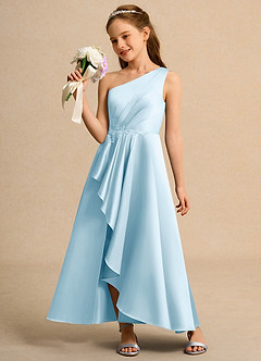 Azazie Taffy Junior Formal vestidos de niña de las flores Vestido de Azul Cielo de Satin Mate de Corte En A con Encaje image3