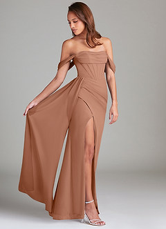 Azazie Amyra Brautjungfernkleider Wandelbar Etui Schulterfrei Chiffon Kleid Bronzer image9