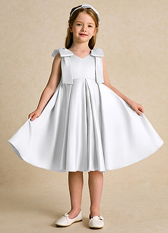 Azazie Guppie vestidos de niña de las flores Vestido de Blanco de Satin Mate de Princesa con Plisado image1