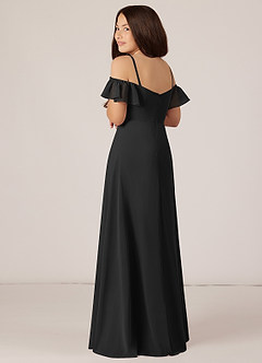 Azazie Juna Junior Black A-Line Off the Shoulder Chiffon Dress image5