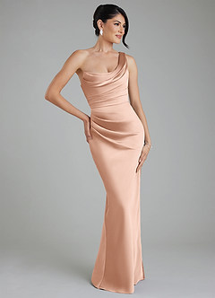 Azazie Sabrina Robes de demoiselle d'honneur Robe Sirène en Satin extensible Corset Or Rose image1