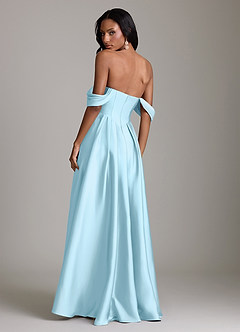Azazie Loisa Bridesmaid Dresses Sky Blue A-Line Off the Shoulder Stretch Satin Dress image2