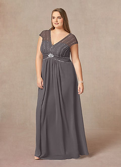 Azazie Star Mother of the Bride Dresses Steel Grey A-Line V-Neck sequins Chiffon Dress image8