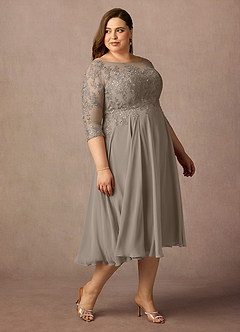 Azazie Marge Mother of the Bride Dresses Taupe A-Line Scoop Lace Chiffon Dress image10