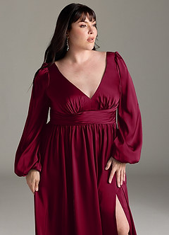 Azazie Norah Brautjungfernkleider A-Linie Stretch-Satin Kleid Burgunderrot image12