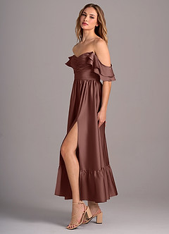 Azazie Anaya Bridesmaid Dresses Espresso A-Line Sweetheart Neckline Stretch Satin Convertible Dress image4