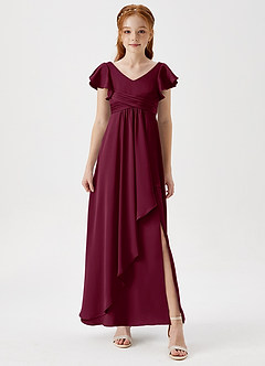 Azazie Omari Junior Mulberry A-Line Pleated Stretch Satin Dress image4
