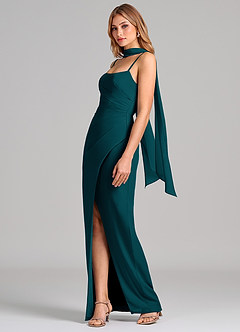 Azazie Calandra Vestidos de damas de honor Vestido de Pino de Gasa de Corte Recto con Plisado image4