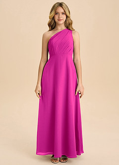Azazie Phaedra Junior Fuchsia A-Line Pleated Chiffon Dress image4