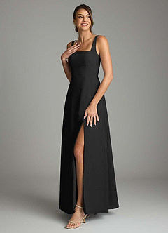 Azazie Debra Bridesmaid Dresses Black A-Line with Pockets Chiffon Convertible Dress image5