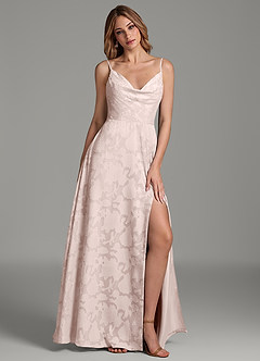 Azazie Sarella Bridesmaid Dresses Blushing Pink A-Line Pleated Floral Burnout Dress image5