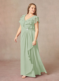 Azazie Snapdragon Mère de la mariée Robes Robe Trapèze en Mousseline de soie Col en V froncé Vert Sauge image8
