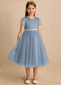 Azazie Kaylor Flower Girl Dresses Dusty Blue A-Line Pleated Tulle Dress image3
