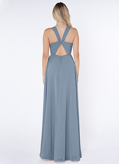 Azazie Jane Bridesmaid Dresses Dusty Blue A-Line V-Neck Pleated Chiffon Dress image2