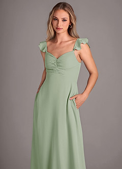 Azazie Kaylyn Abiti da Damigella Abito A-Line in Chiffon Increspato Verde Salvia image2