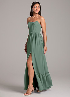 Azazie Kailee Bridesmaid Dresses Eucalyptus A-Line with Pockets Chiffon Dress image3