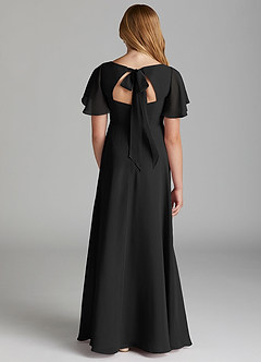 Azazie Kimber Junior Black A-Line Pleated Chiffon Dress image2