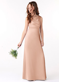 Azazie Sadia Junior Rose Gold A-Line Pleated Stretch Satin Dress image1