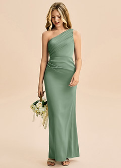 Azazie Akilah Junior Etui Plissee Stretch-Satin Kleid Matcha image3