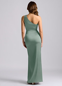 Azazie Akilah Bridesmaid Dresses Silver Sage Mermaid One Shoulder Stretch Satin Dress image2