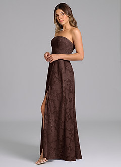 Azazie Wren Abiti da Damigella Abito A-Line in Burnout Floreale Senza Cinturino Ganache image5