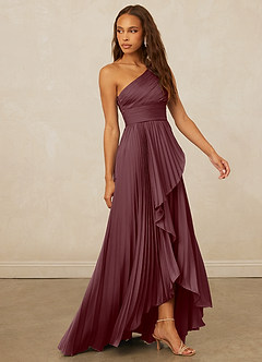 Christian Siriano Bridal for Azazie 1008 Bridesmaid Dresses Sangria A-Line One Shoulder Stretch Satin Dress image4
