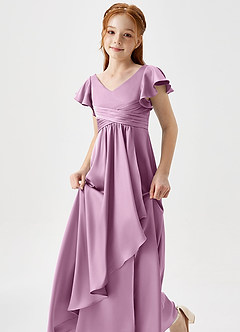 Azazie Omari Junior Wisteria A-Line Pleated Stretch Satin Dress image6