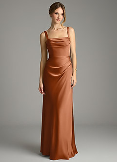 Azazie Alouette Bridesmaid Dresses Copper Mermaid Pleated Stretch Satin Dress image3