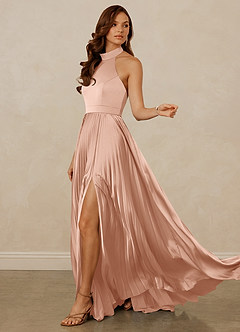 Christian Siriano Bridal for Azazie 1007 Robes de demoiselle d'honneur Robe Trapèze en Satin extensible Plissée Or Rose image5