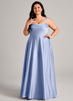 Azazie Shaude Bridesmaid Dresses Ice A-Line Pleated Stretch Satin Dress image8