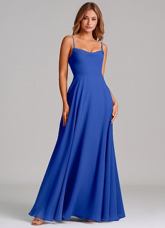 Azazie Elle Bridesmaid Dresses Royal Blue A-Line Pleated Chiffon Dress image3