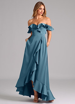 Azazie Lyra Bridesmaid Dresses Bermuda A-Line Off the Shoulder Stretch Satin Convertible Dress image3
