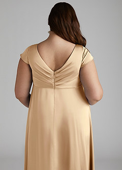 Azazie Allessia Vestidos de dama de honra para maternidade Vestir Linha A Plissado Comprimento do chão Cetim elástico image12