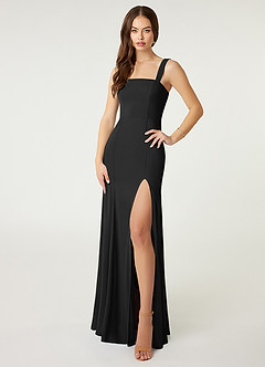 Azazie Alara Bridesmaid Dresses Black Sheath Side Slit Stretch Chiffon Dress image4