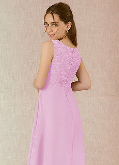 Azazie Snow Junior Vestido de Rosa Caramelo de Gasa de Corte en A con Encaje image6