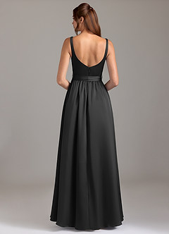 Azazie Elliott Robes de demoiselle d'honneur Robe Trapèze en Satin extensible avec poches Noir image6