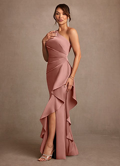 Azazie Yvette Mother of the Bride Dresses Rosette Sheath One Shoulder Stretch Satin Dress image4