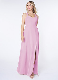 Azazie Jane Bridesmaid Dresses Candy Pink A-Line V-Neck Pleated Chiffon Dress image3