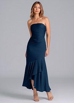 Azazie Danie Bridesmaid Dresses Dark Navy Sheath Strapless Chiffon Dress image5