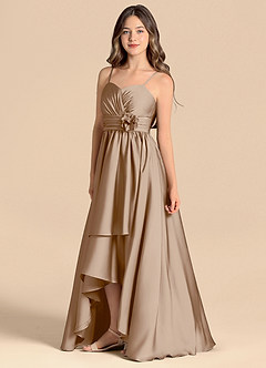 Azazie Catalina Junior Vestido de Gris Pardo de Satén Elástico de Corte en A con Escote de Corazón image6